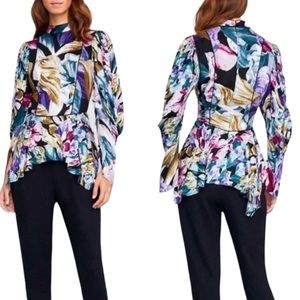 NWT BCBGMAXAZRIA Multicolor Abstract Floral Peplum Blouse